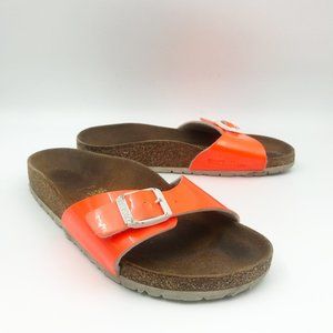 BIRKENSTOCK Madrid Birko-Flor Patent Neon Orange Slide Flip Flop Sandals EU 36